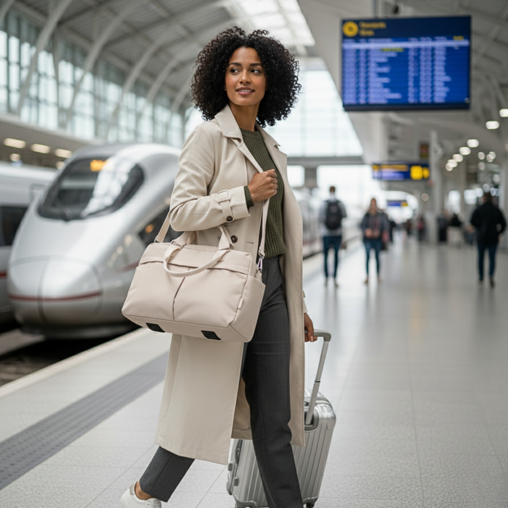 Elbsturm -  Erweiterbare Reisehandtasche für Puristen: robust, elegant, nordisch.