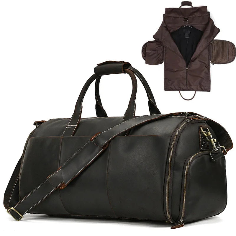 Torben - Vintage Leder-Reisetasche mit Kleidersack